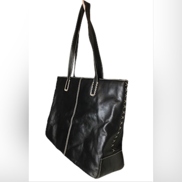 Preston & York Handbags - PRESTON & YORK Black Genuine Soft Leather w/Cross Stitch Accent Handbag Purse